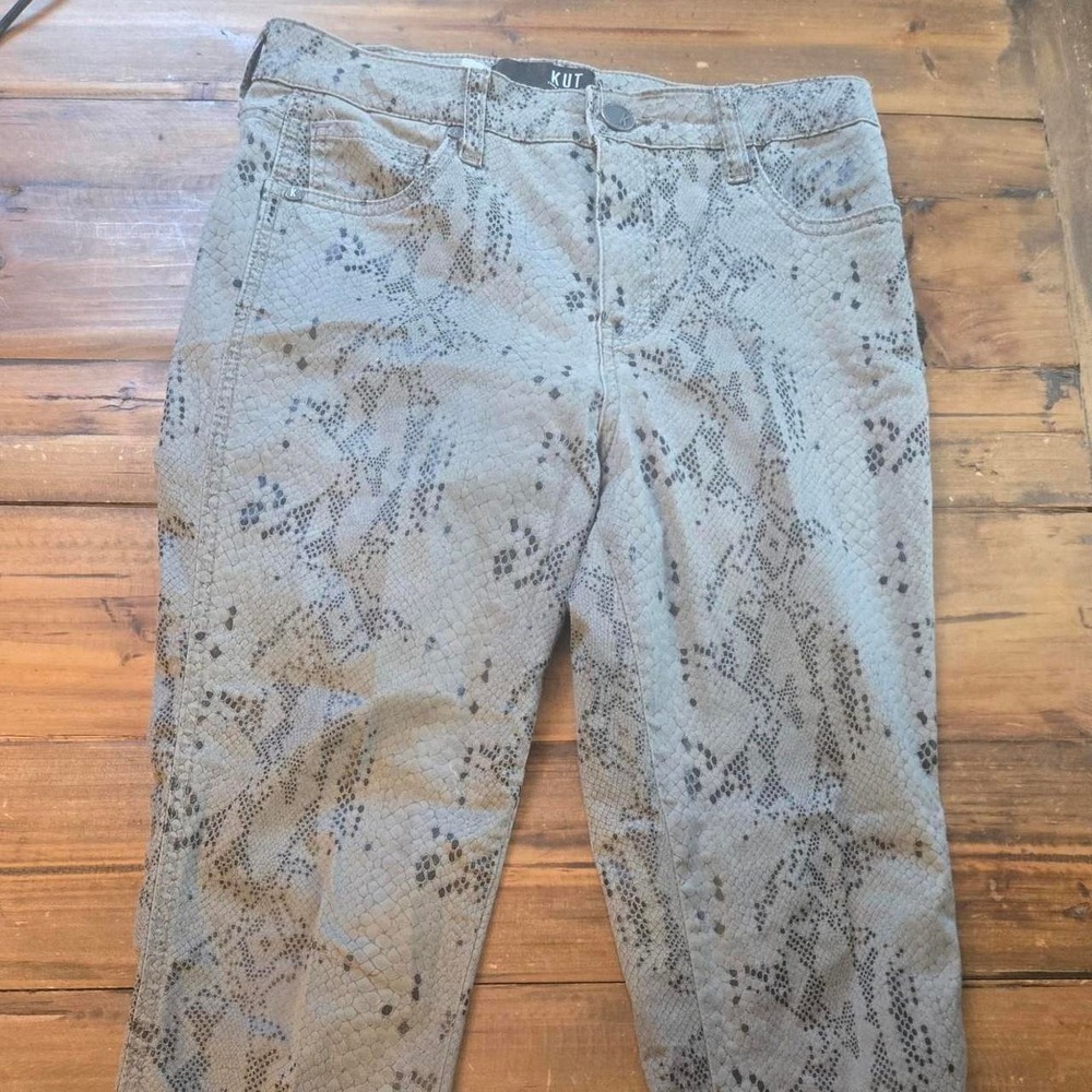 KUT from the Kloth Donna Fab Ab Ankle Skinny Snakeskin Print Jeans Grey 0